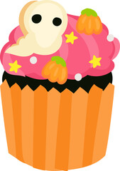 Halloween Cupcake with Candy Ghosts and Colorful Sprinkles