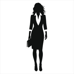 Professional Woman Vector Silhouette in Business Attire/A sophisticated silhouette of a woman in a business suit and carrying a briefcase, set against a simple, neutral backdrop.
