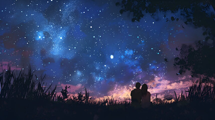 Couple Stargazing on a Clear Night – Romantic, Peaceful, and Dreamy Outdoor Moment