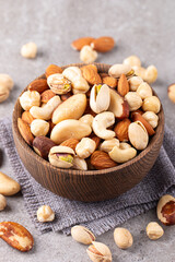 Healthy mix nuts. Almonds, hazelnuts, cashews, peanuts, pistachios, Brazil nuts