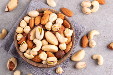 Healthy mix nuts. Almonds, hazelnuts, cashews, peanuts, pistachios, Brazil nuts