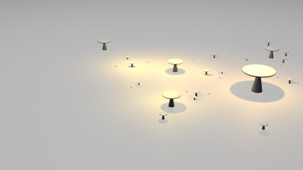 Illustration of a mushroom-shaped structure with a glowing yellow light above on white space