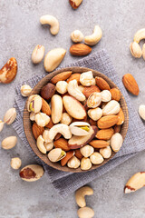 Healthy mix nuts. Almonds, hazelnuts, cashews, peanuts, pistachios, Brazil nuts