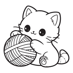 Charming Kitten Holding Yarn Ball Cute Cat Coloring Activity