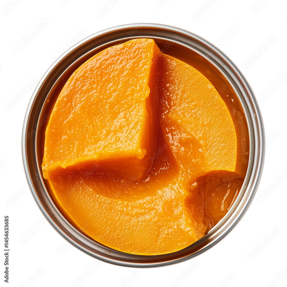 Poster a close-up view of a jar filled with vibrant orange pumpkin puree showcasing a smooth texture and a 