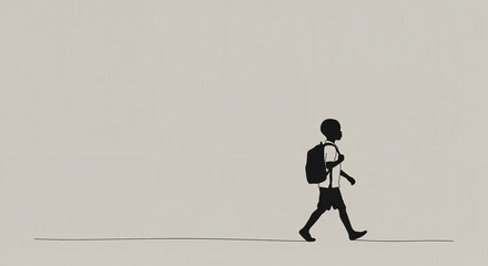 Obraz premium Silhouette of child walking with backpack for International Day of the African Child — for blogs, nonprofit campaigns and presentations