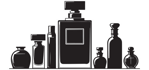 Collection of silhouette perfume bottle illustrations for fragrance concept