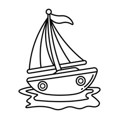 Sailboat, Summer boat coloring pages for kids, Summer Fun Coloring Page, Bold and Easy, Hand Drawing, Holiday Coloring Fun, flat design illustration, Summer set of icons, Travel, Vector illustration, 
