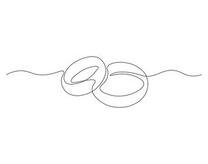 Obraz premium Ring jewellery outline drawing illustration. Continuous line draw of wedding rings vector