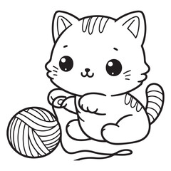 Adorable Kitten Playing with Yarn Vector Illustration for Crafts