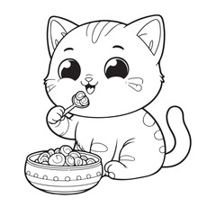 Adorable Cat Eating Cereal Illustration Design Vector Image Artwork