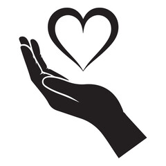 Hand holding heart silhouette vector graphic illustration for love