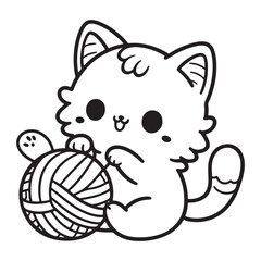 Cute Cat Playing with Yarn Ball Vector Illustration for Crafts