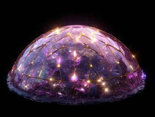 A captivating dome of iridescent colors, housing the brilliance of distant galaxies and stars, under a dark sky, illuminated by cosmic energy.