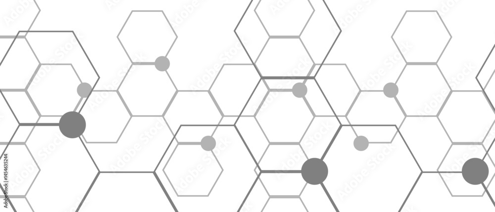 Poster Hexagon geometric on a white background. Geometric abstract background with simple Hexagon elements. Schematic diagram of carbon nanotubes. Molecular structure tech. 