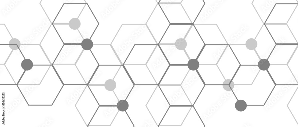 Poster Hexagon geometric on a white background. Geometric abstract background with simple Hexagon elements. Schematic diagram of carbon nanotubes. Molecular structure tech. 