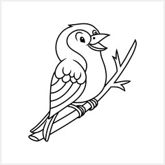 Doodle hand drawing bird on branch icon isolated. Outline clipart. Sketch animal. Vector stock illustraton