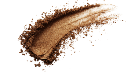 Shimmery bronzer texture stroke with soft sparkle, top view, white background