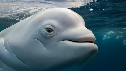 Fototapeta premium Beluga whale underwater portrait, showing its unique features and gentle expression.