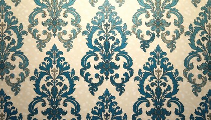 Fototapeta premium Large-scale damask pattern, repeating scrollwork, subtle sheen, damask, weave, vintage