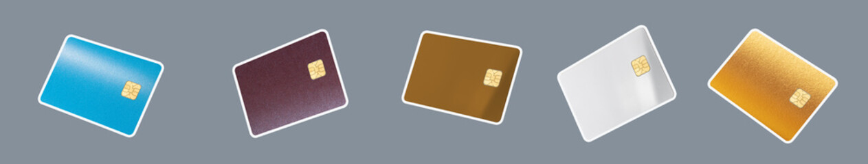 Bank card set. Technology-driven payment service for shopping, purchase, online retail, and business