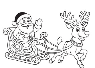 Santa Claus in Sleigh with Reindeer Vector Christmas Illustration