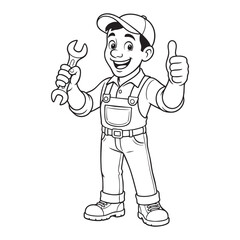 Cartoon Mechanic Clipart with Wrench Showing Thumbs Up Illustration