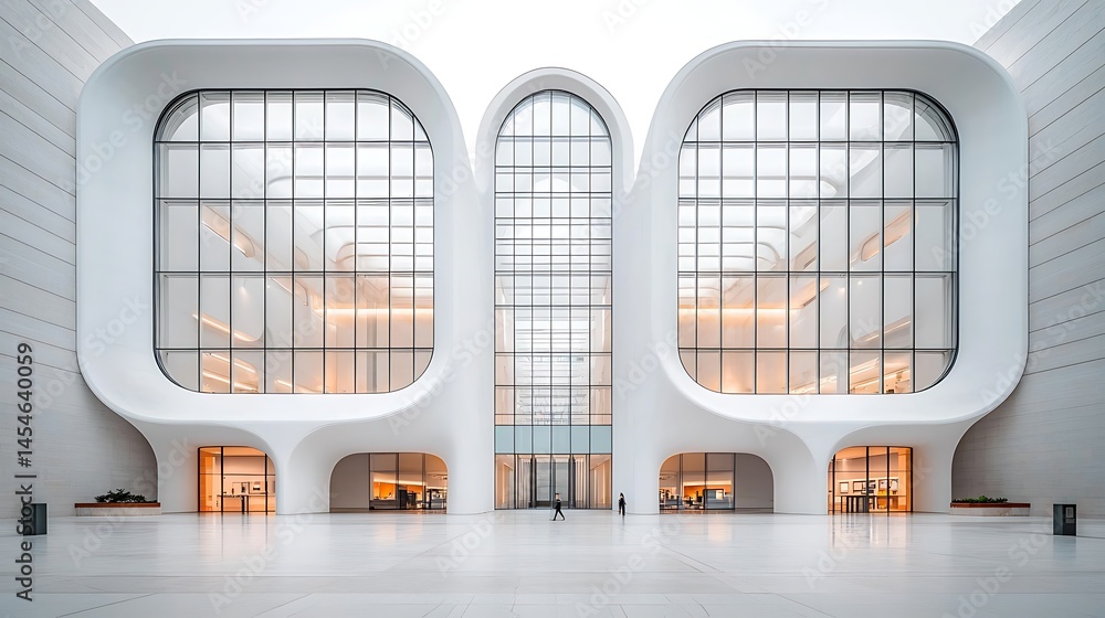 Poster modern architectural building with large windows