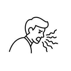 Man sneezing or coughing with discomfort against a white background  
