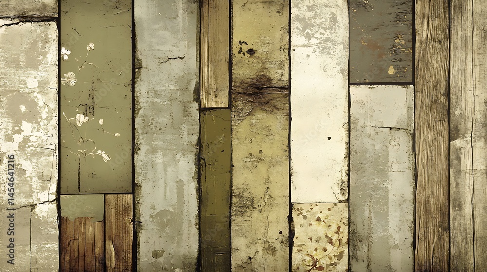 Aufkleber weathered wooden panels with varying textures and colors, creating a rustic backdrop for design