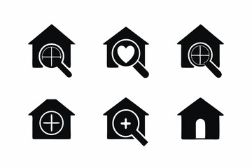 set of House Searching icon silhouette vector illustration