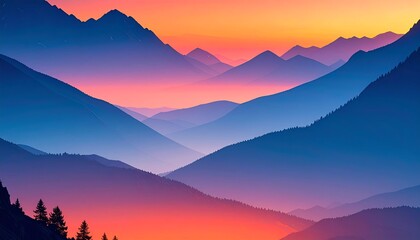 Obraz premium Sunset Mountains: Layers of Color and Serenity