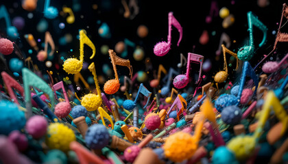 Vibrant Symphony A 3D Render of Colorful Musical Notes Dancing in a Festive Explosion