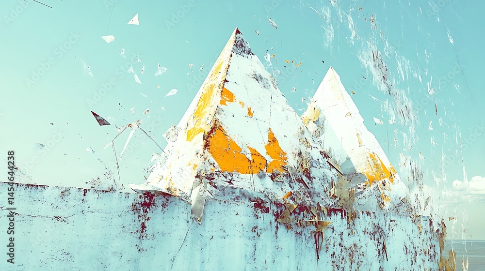 Aufkleber abstract representation of pyramids with vibrant colors and dynamic textures against a clear sky