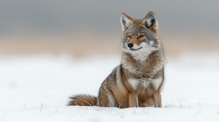 Naklejka premium Coyote sits in snow