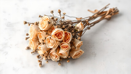 bouquet of dried roses on a gray background