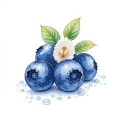 Freshly Picked Blueberries With Leaves and Flower, Showcasing Vibrant Colors in Natural Setting