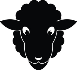 Cute brown farm animal, a cartoon sheep head with a horn, vector illustration