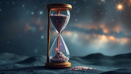 Hourglass Against a Cosmic Background Reflecting Time and Infinity