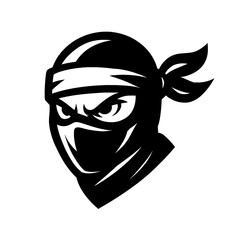 Angry Ninja Head Vector Illustration with Mask and Bandana