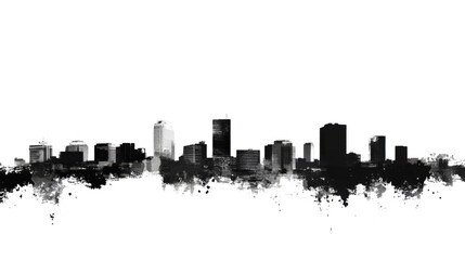 Naklejka premium City Skyline Wallpaper Isolated on White Background – Urban Silhouette Panorama for Architecture and Design Projects