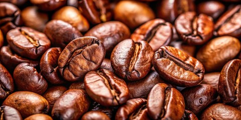 Fototapeta premium Close-up of glossy coffee beans with rich brown hues, coffee, nutty, coffee, nutty, beans, warm, commodity, brown, sensory