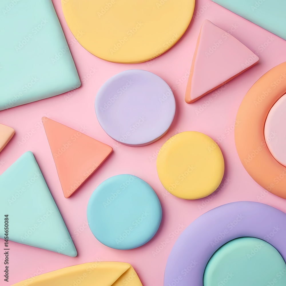 Poster a captivating arrangement of colorful geometric shapes in various sizes and hues rests on a soft pin