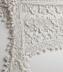 Delicate white lace overlay, intricate texture, ornate vintage trim , lace, elegant