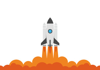 A stylized rocket launches into space, creating a vibrant orange trail against a dark background. Modern, minimalist design, perfect for tech or space-themed visuals.