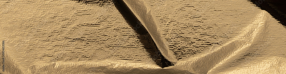 Poster gold foil crumpled texture with a shiny, metallic surface. abstract, reflective pattern with folds