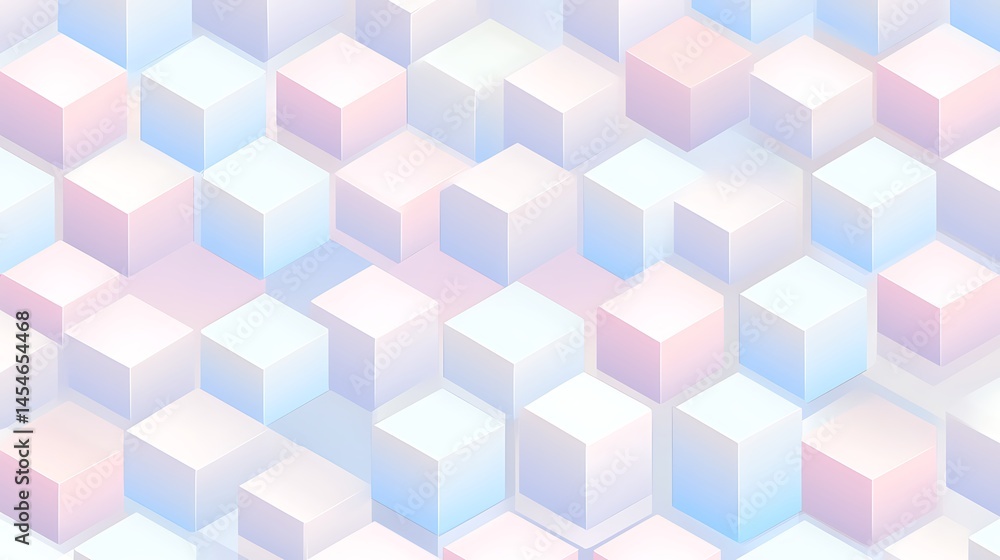 Poster abstract geometric pattern featuring pastel-colored cubes arranged in a dynamic layout