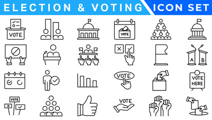 Election and voting Editable Stroke icon set. Containing democracy, vote, government, voting, campaign, political, ballot, candidate and president icons.