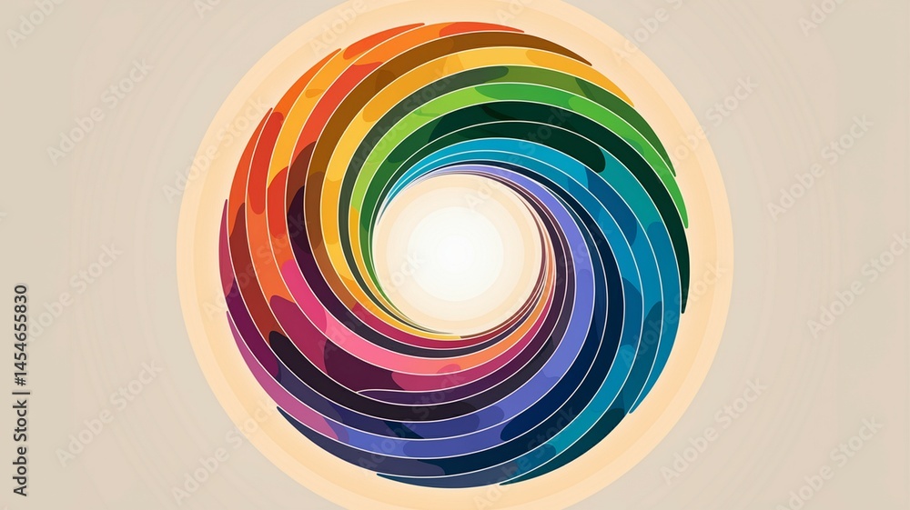 Fototapete colorful rainbow circular lines forming abstract round frame on white background with space without 