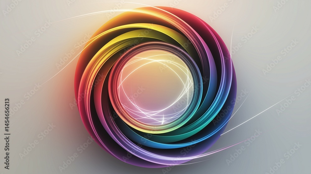 Fototapete colorful rainbow circular lines forming abstract round frame on white background with space without 